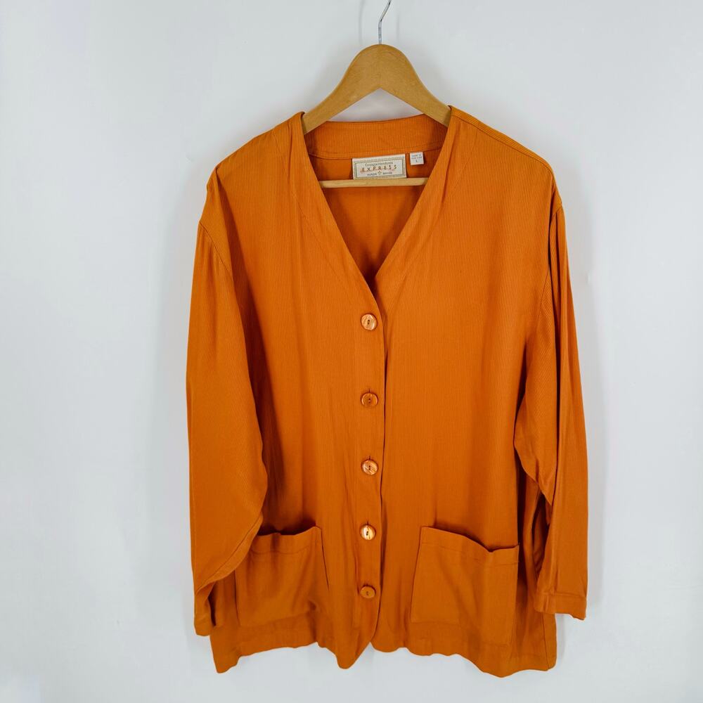 Vintage 90s Express Compagnie Internationale Cardigan Orange Rayon Oversized L